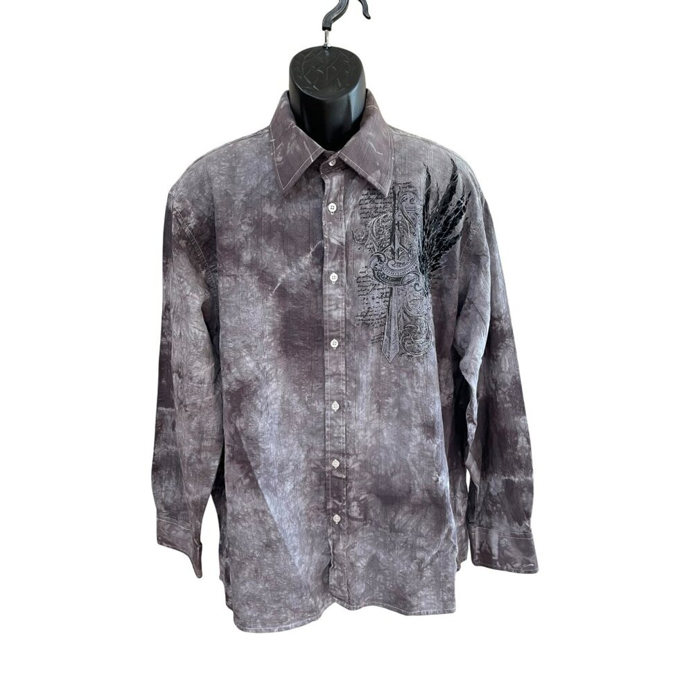 Eighty Eight Mens XL Affliction Style Tie-Dye Long Sleeve Shirt With Angel Wings